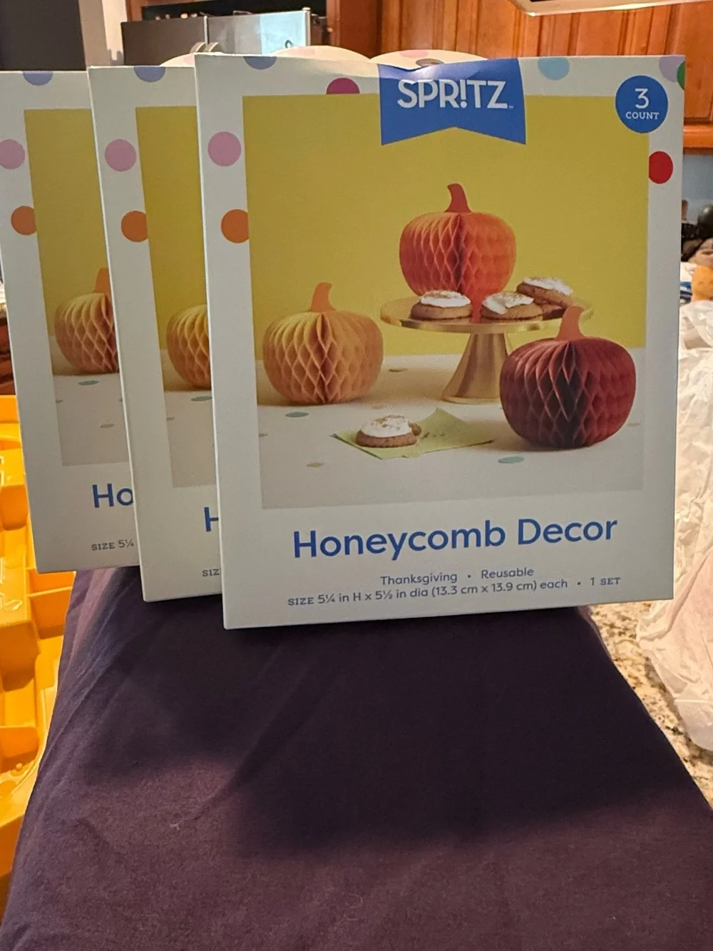 Spritz Orange and Red Honeycomb Pumpkin Table Decor - Set of 3 in each box